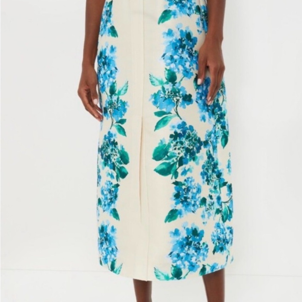 Tuckernuck Cream Midi Skirt with Blue Floral Print